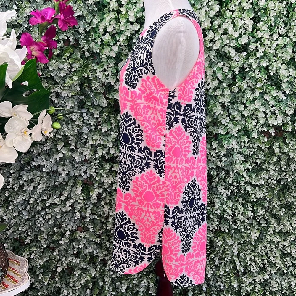 Monteau Sleeveless Open Back Printed Shift Dress Pink Black White